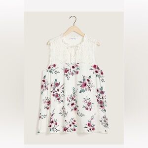 EUC Printed Sleeveless Tank Top With Eyelet Yoke - In Every Story SZ X plus size